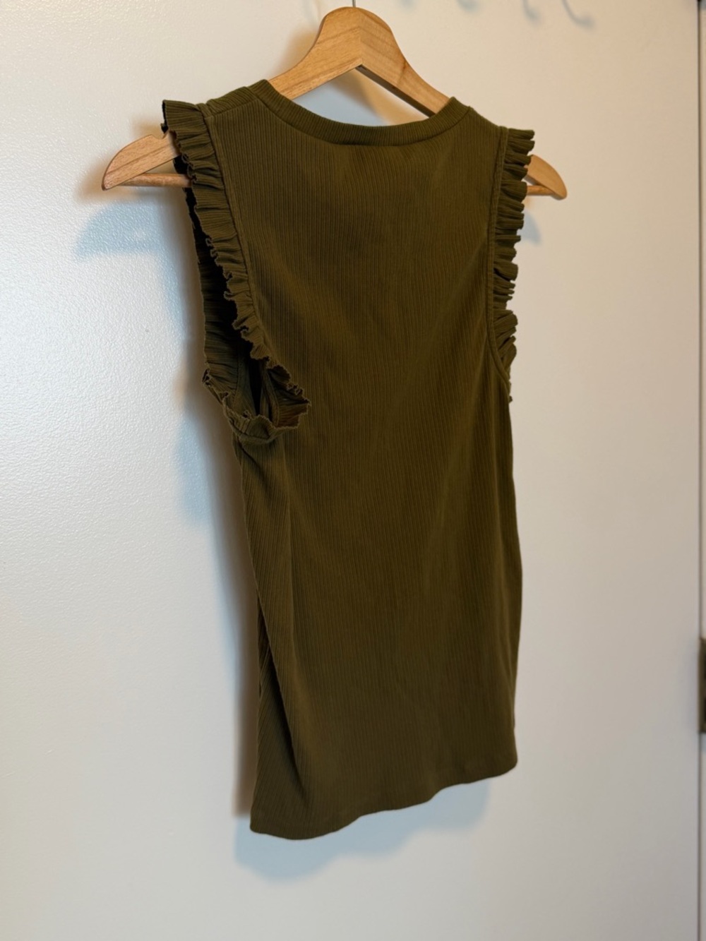 J. Crew Olive Ribbed Ruffle Sleeve Tank size small - Picture 6 of 8